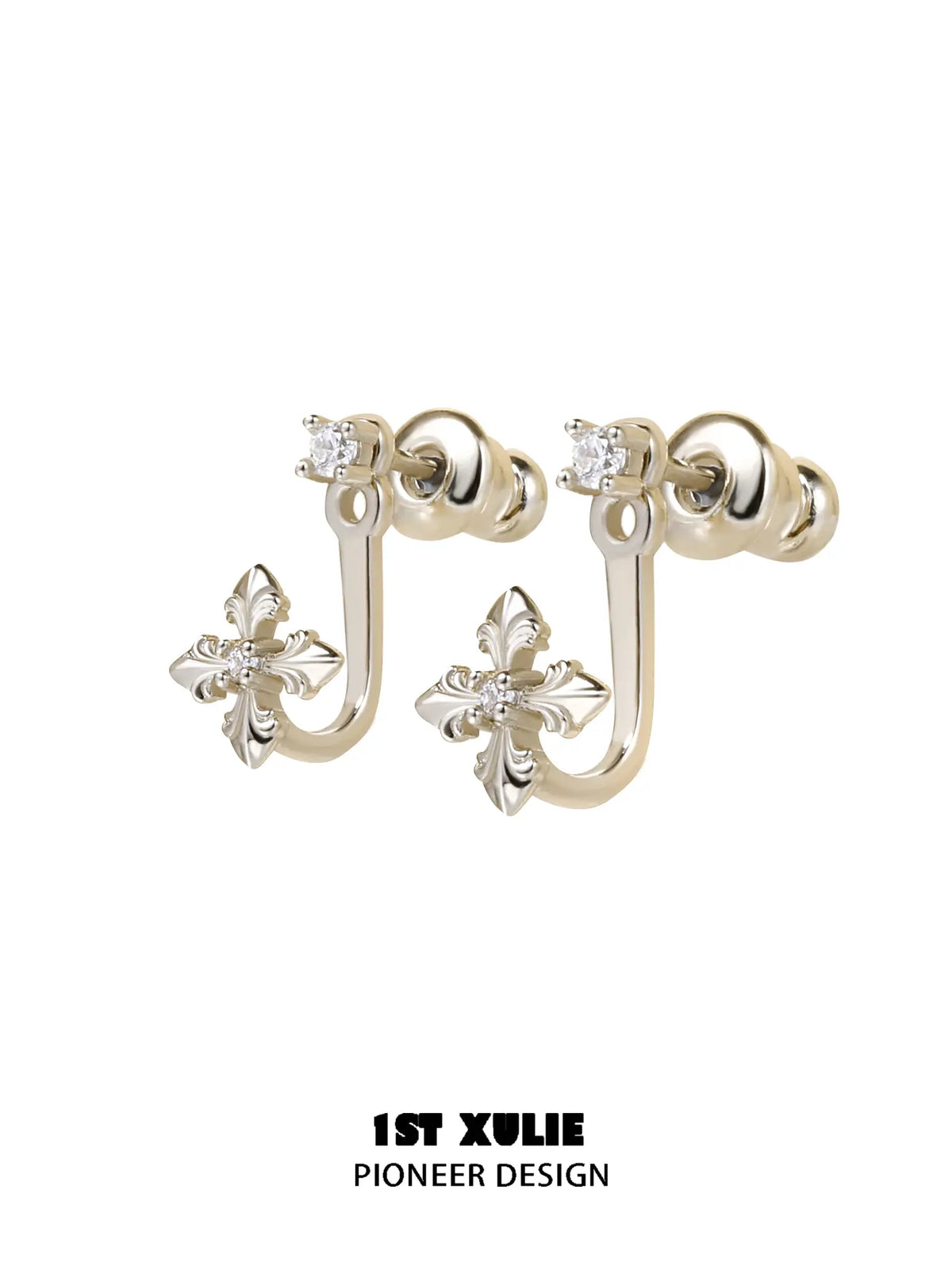 1ST XULIE Jewelry "Bastet" Zirconia Iris Floral Stud Earrings in 18K Gold Plated Brass - Packaging View