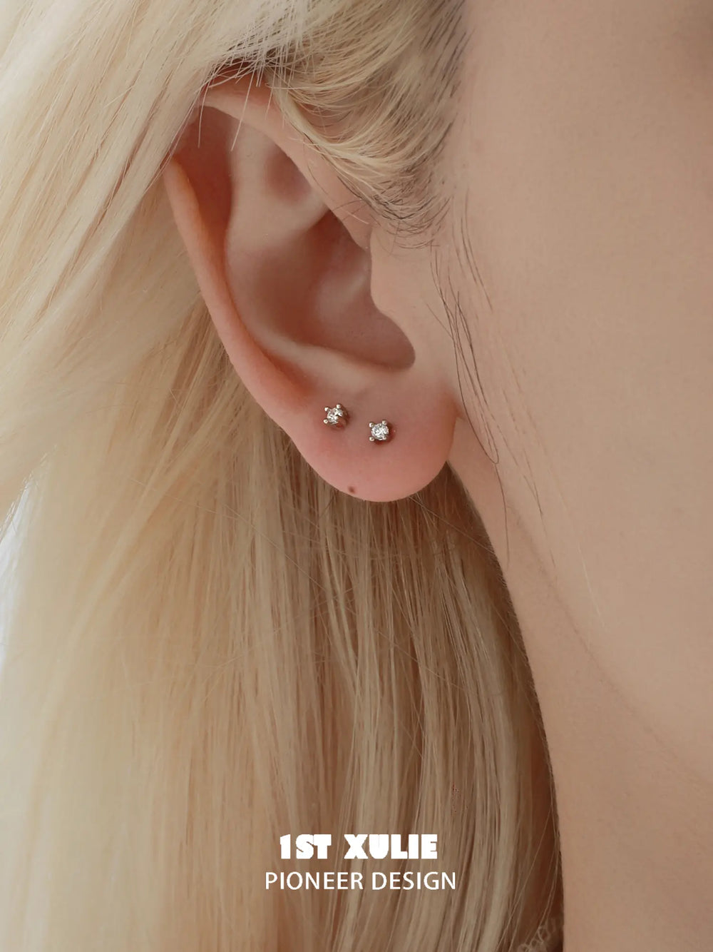 1ST XULIE Jewelry "Bastet" Zirconia Iris Floral Stud Earrings in 18K Gold Plated Brass - Side View