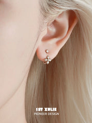 1ST XULIE Jewelry "Bastet" Zirconia Iris Floral Stud Earrings in 18K Gold Plated Brass - Detail Shot