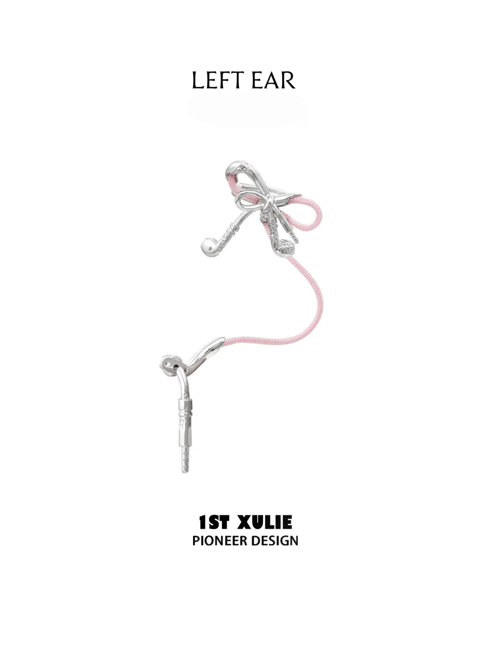 "MILLENNIUM SIGNAL" Platinum Plated Y2K Earphone Bow Ear Cuffs, Asymmetrical Statement Earrings - Image 15
