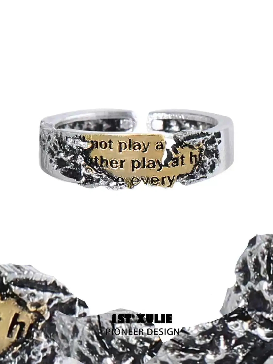 "Immortal Lover" 925 Sterling Silver Adjustable Statement Love Letter Ring