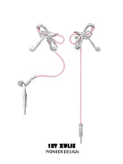 "MILLENNIUM SIGNAL" Platinum Plated Y2K Earphone Bow Ear Cuffs, Asymmetrical Statement Earrings - Image 13