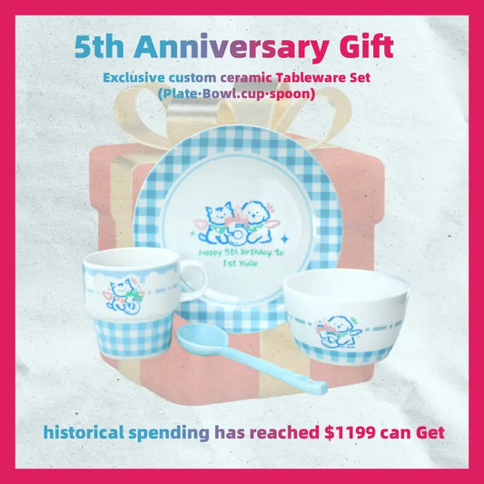 5주년 기념 선물 - 특별 맞춤형 세라믹 식기 세트(접시·그릇·컵·숟가락)(과거 지출액이 $1199에 도달했습니다)