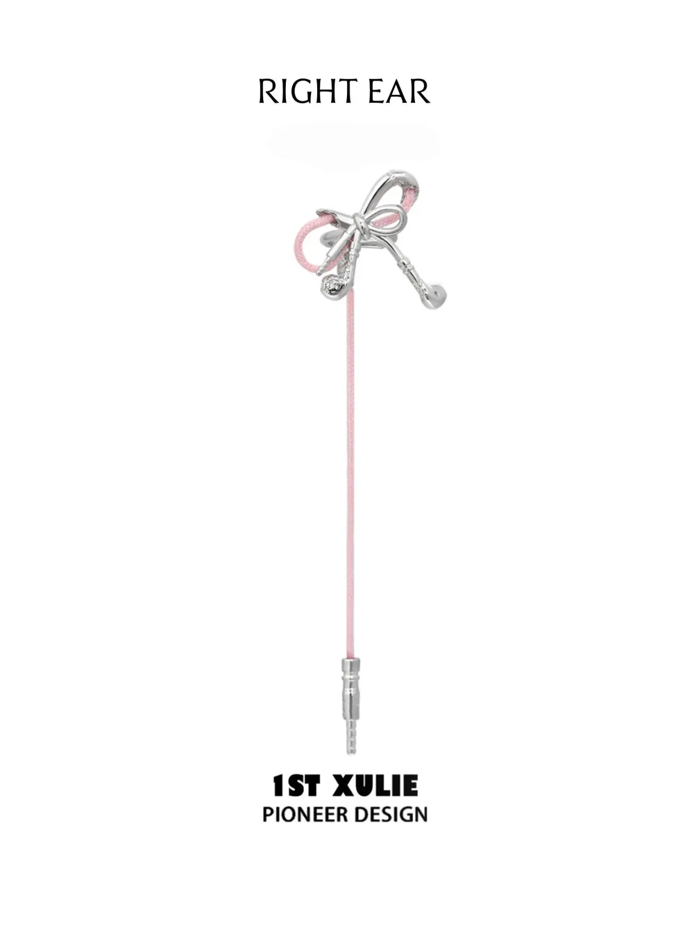 "MILLENNIUM SIGNAL" Platinum Plated Y2K Earphone Bow Ear Cuffs, Asymmetrical Statement Earrings - Image 14