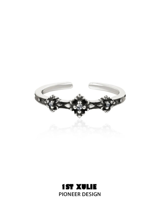 Irises 925 Sterling Silver Oxidized Open Adjustable Cross Bangle™