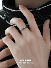 Irises 925 Sterling Silver Oxidized Open Adjustable Cross Bangle™