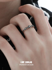 Irises 925 Sterling Silver Oxidized Open Adjustable Cross Bangle™