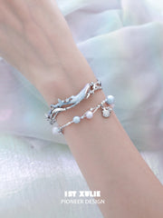 ATLANTIS 18K Platinum Plating Open Adjustable Whale ＆ Pearls Bangle Bracelet™
