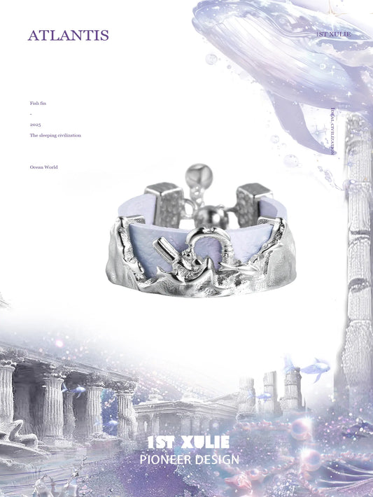 ATLANTIS 925 Sterling Silver Ocean World Pull-Adjustable Leather Ring™