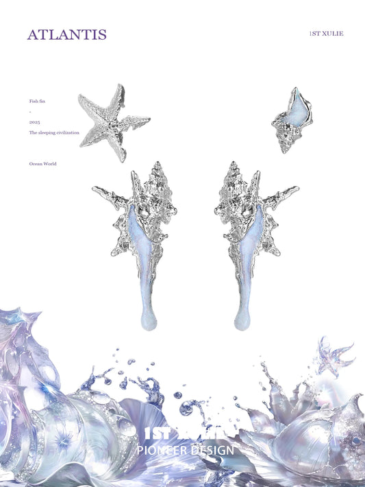 ATLANTIS 925 Sterling Silver Starfish ＆ Conch Stud Earrings™
