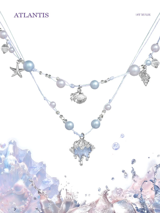 ATLANTIS Pears ＆ Leather Pull-Adjustable Double Layer Conch Choker Necklace™