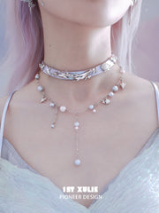 ATLANTIS Pears ＆ Leather Pull-Adjustable Whale Pendant Choker Necklace™