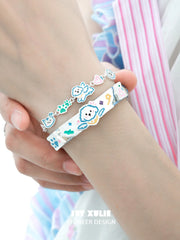 Angel Cuties 18k Platinum Plated Kitten ＆ Puppy Hand-Painted Colorful Resin Bracelet™