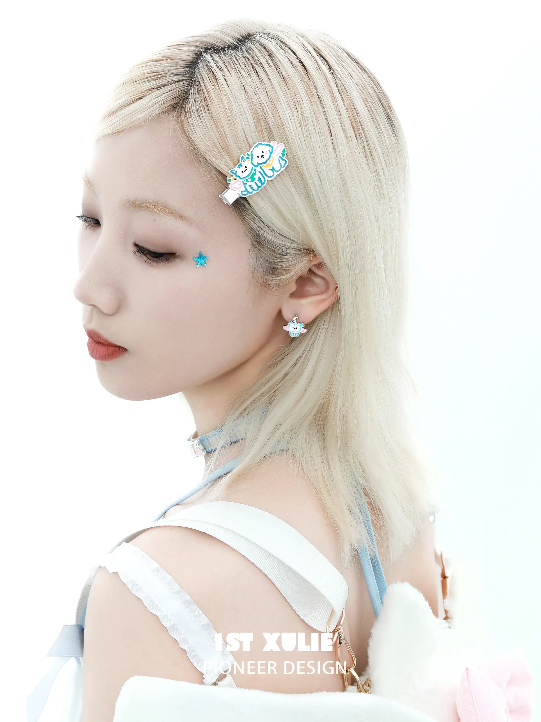 앤젤 큐티 18k 플래티넘 도금 새끼 고양이 &amp; 강아지 핸드페인팅 컬러풀 레진 헤어 클립™