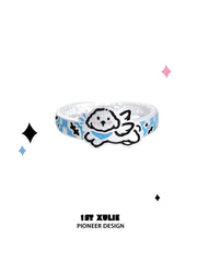 Angel Cuties 925 Sterling Silver Kitten ＆ Puppy Hand-Painted Colorful Resin Ring™