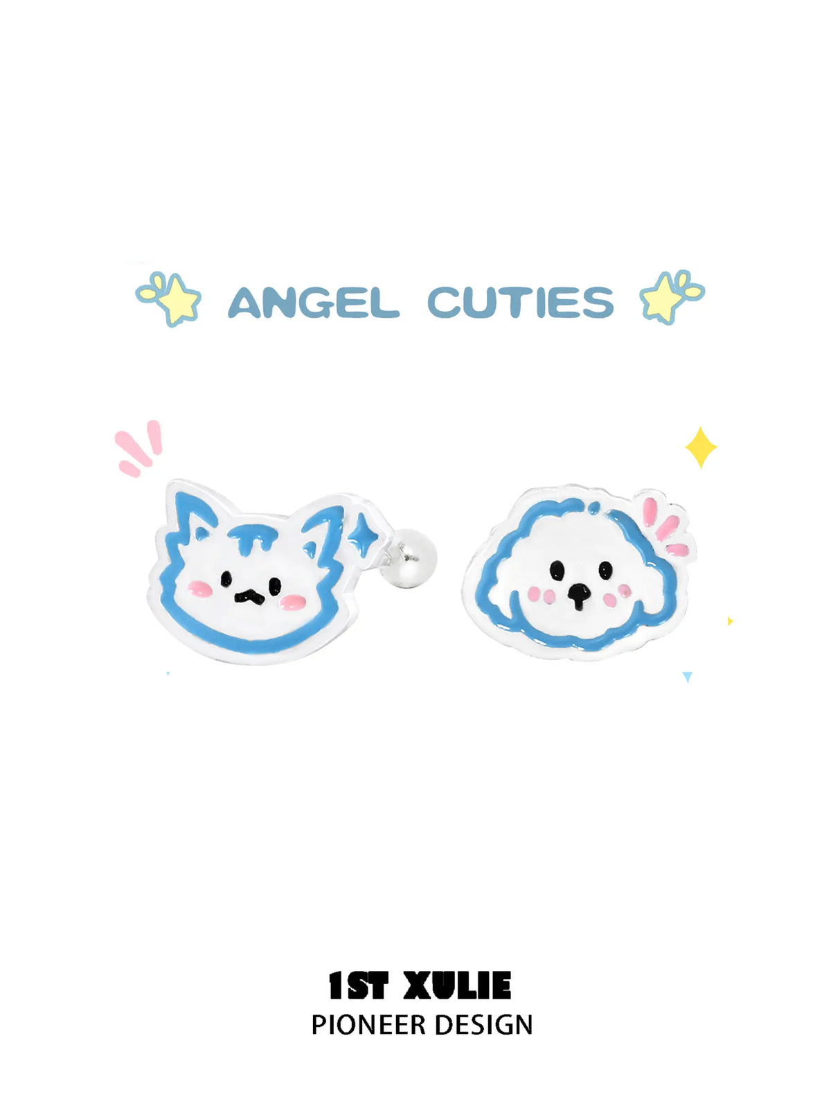 앤젤 큐티 925 스털링 실버 새끼 고양이 &amp; 강아지 핸드페인팅 컬러풀 레진 스터드 귀걸이™