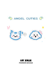 Angel Cuties 925 Sterling Silver Kitten ＆ Puppy Hand-Painted Colorful Resin Stud Earrings™