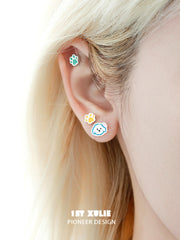 Angel Cuties 925 Sterling Silver Kitten ＆ Puppy Hand-Painted Colorful Resin Stud Earrings™