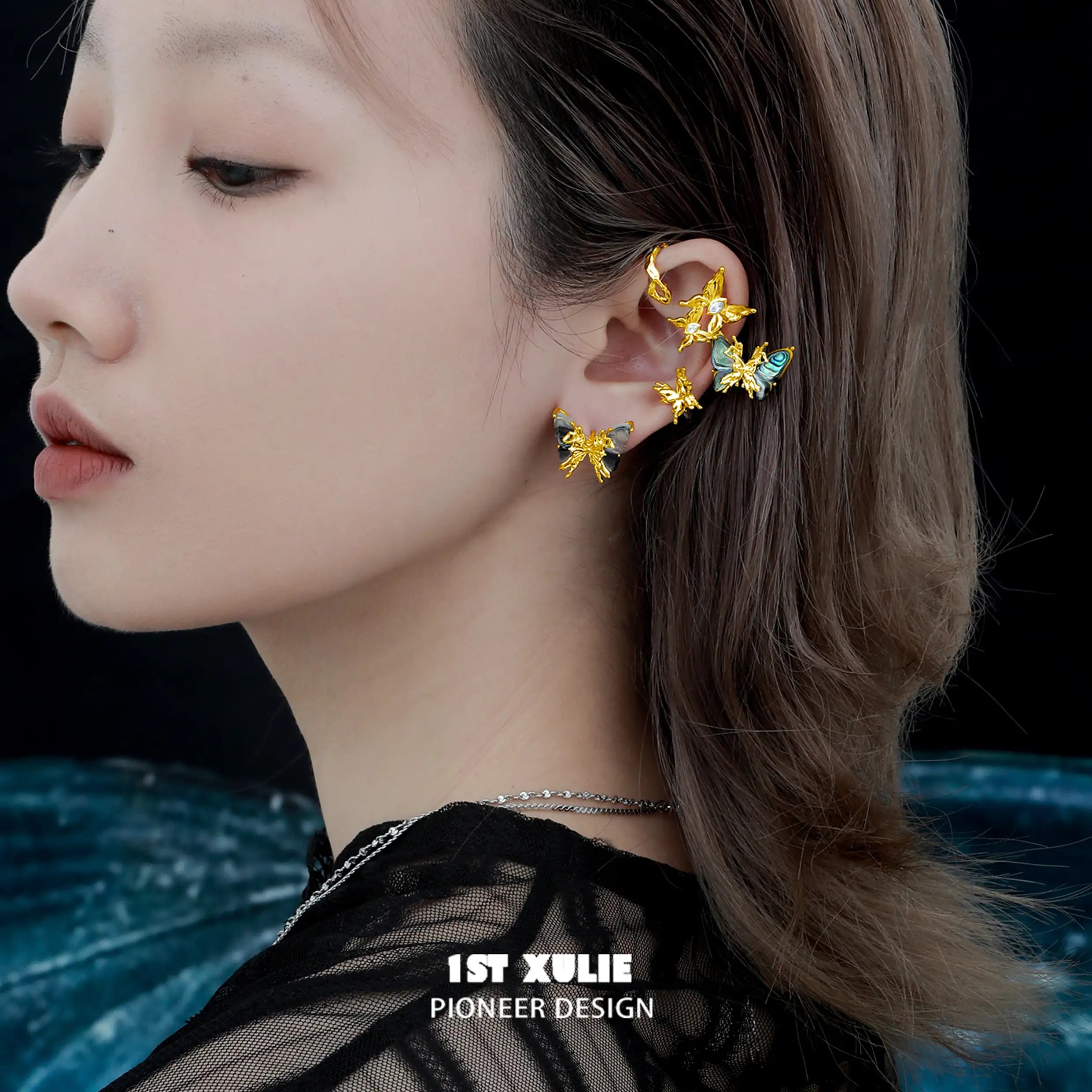 버터플라이 황무지 18K 플래티넘 도금 24K 골드 도금 전복 조개 버터플라이 후크 귀걸이™