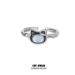 Cat's Gaze S925 Sterling Silver Black ＆ Gray Kitty Rings™