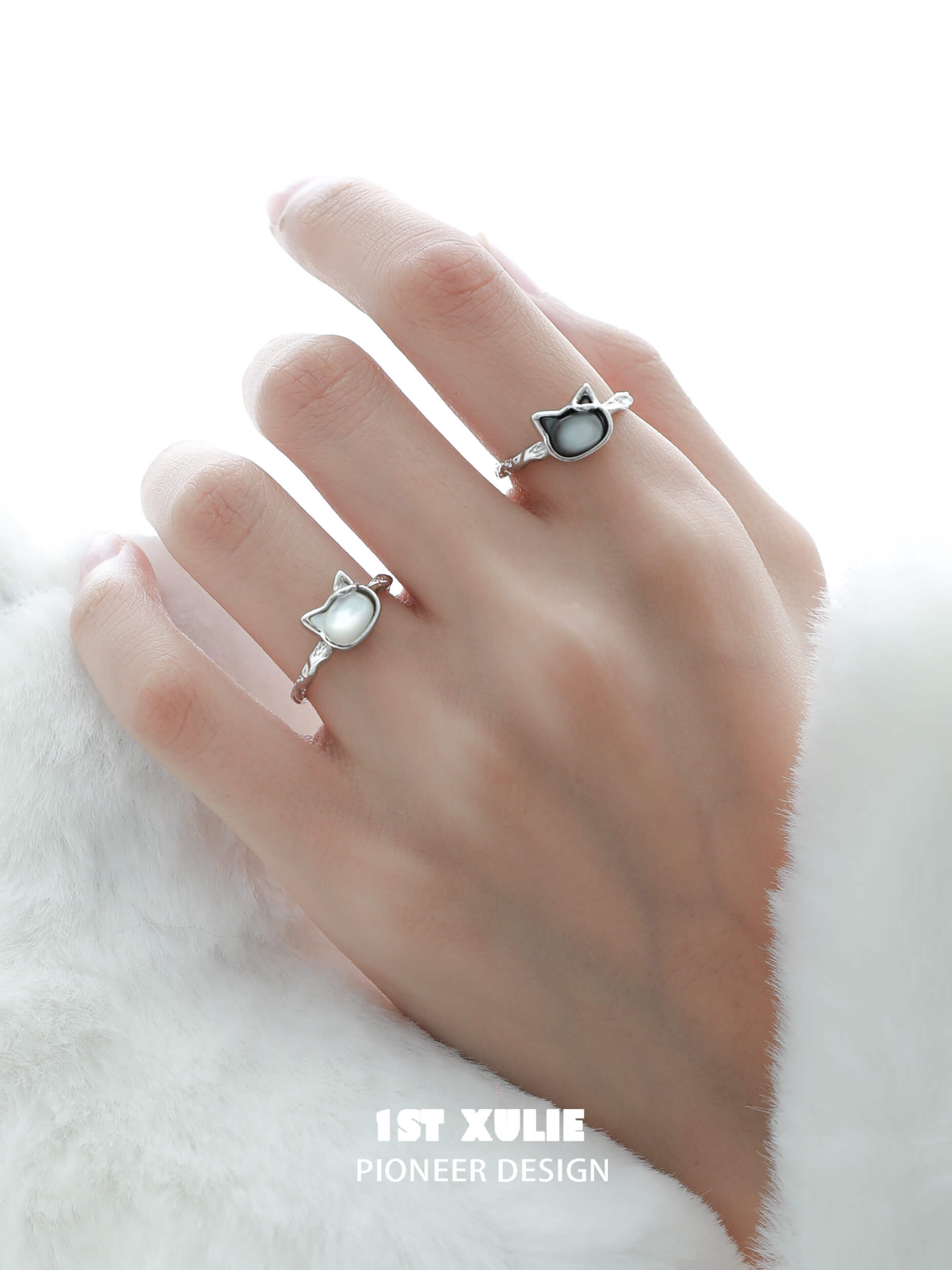 Cat's Gaze S925 Sterling Silver Black ＆ Gray Kitty Rings™