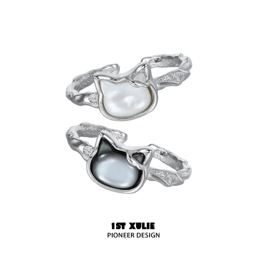 Cat's Gaze S925 Sterling Silver Black ＆ Gray Kitty Rings™