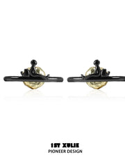Cat's Gaze S925 Sterling Silver Black Gold Lonely Patients Stud Earrings™