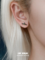 Cat's Gaze S925 Sterling Silver Black Gold Lonely Patients Stud Earrings™