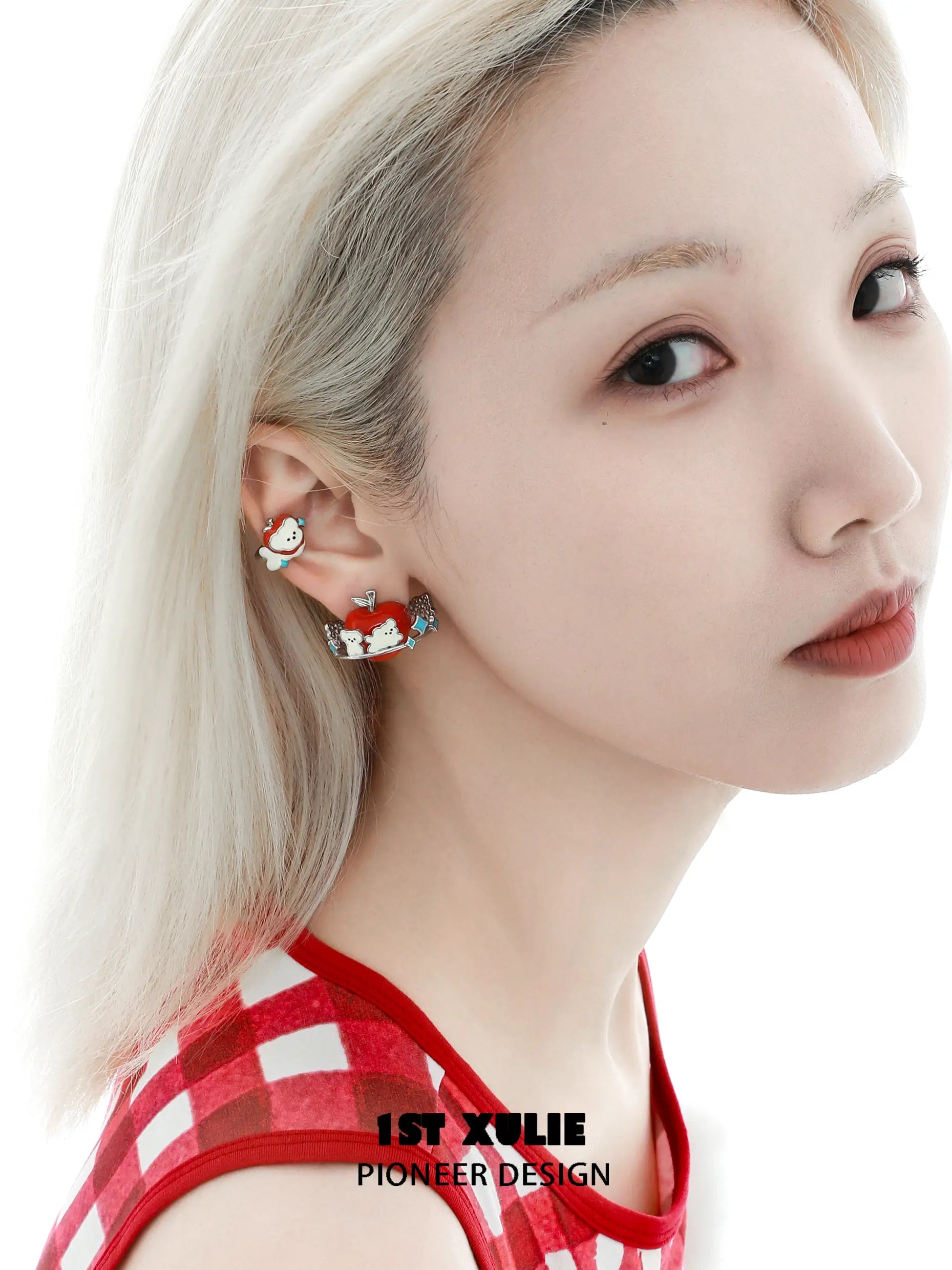 큐티스 애플랜드 18k 플래티넘 도금 새끼 고양이 &amp; 강아지 이어클립™