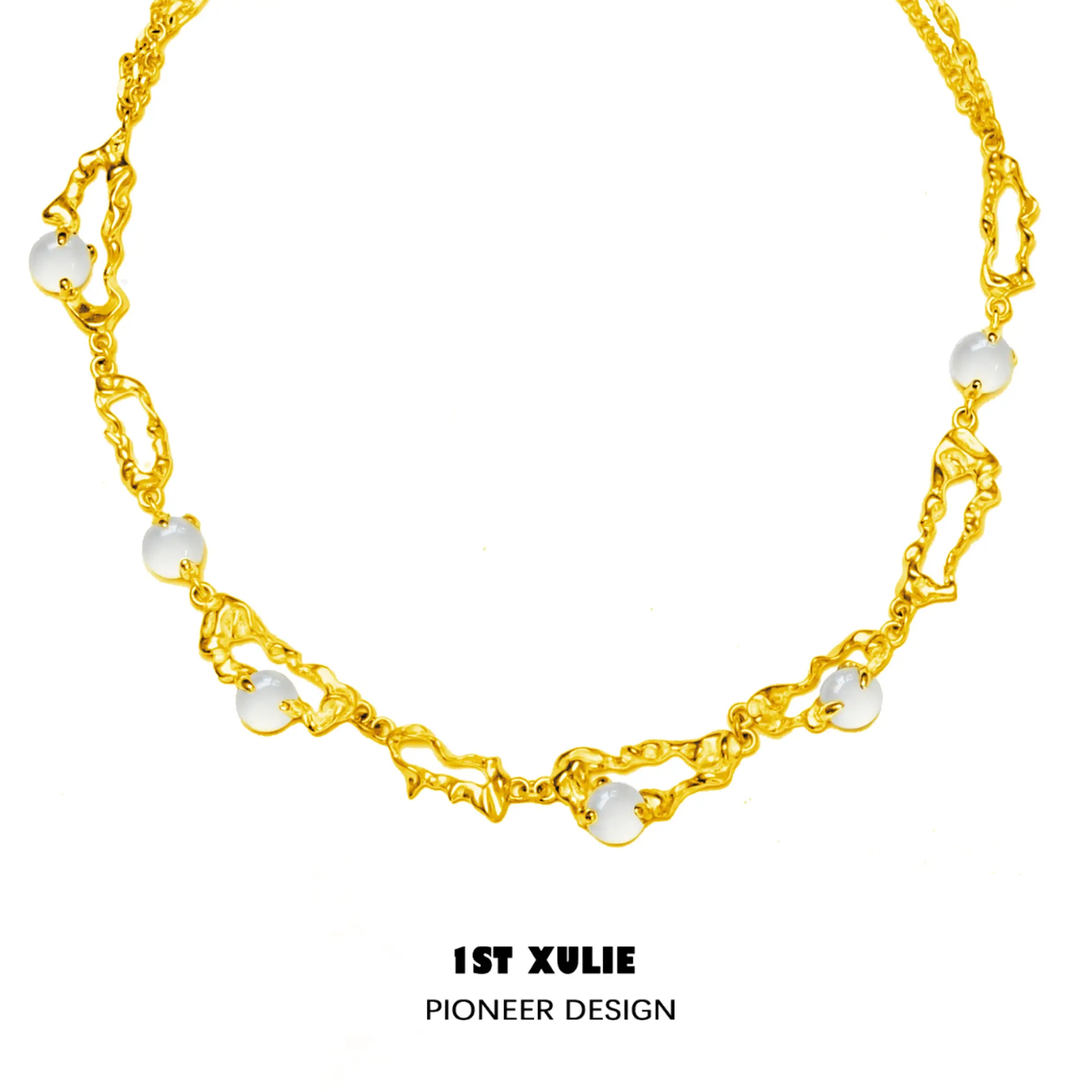 데이 드림 18K 플래티넘 도금 24K 골드 도금 천연 화이트 아게이트 목걸이 초커™