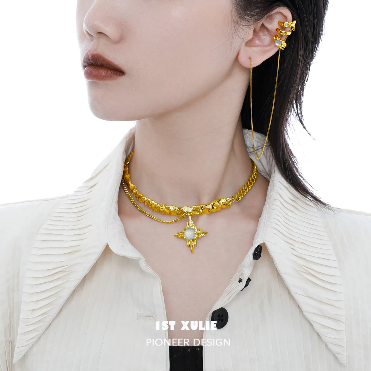 데이 드림 24K 골드 도금 천연 화이트 아게이트 펜던트 목걸이™