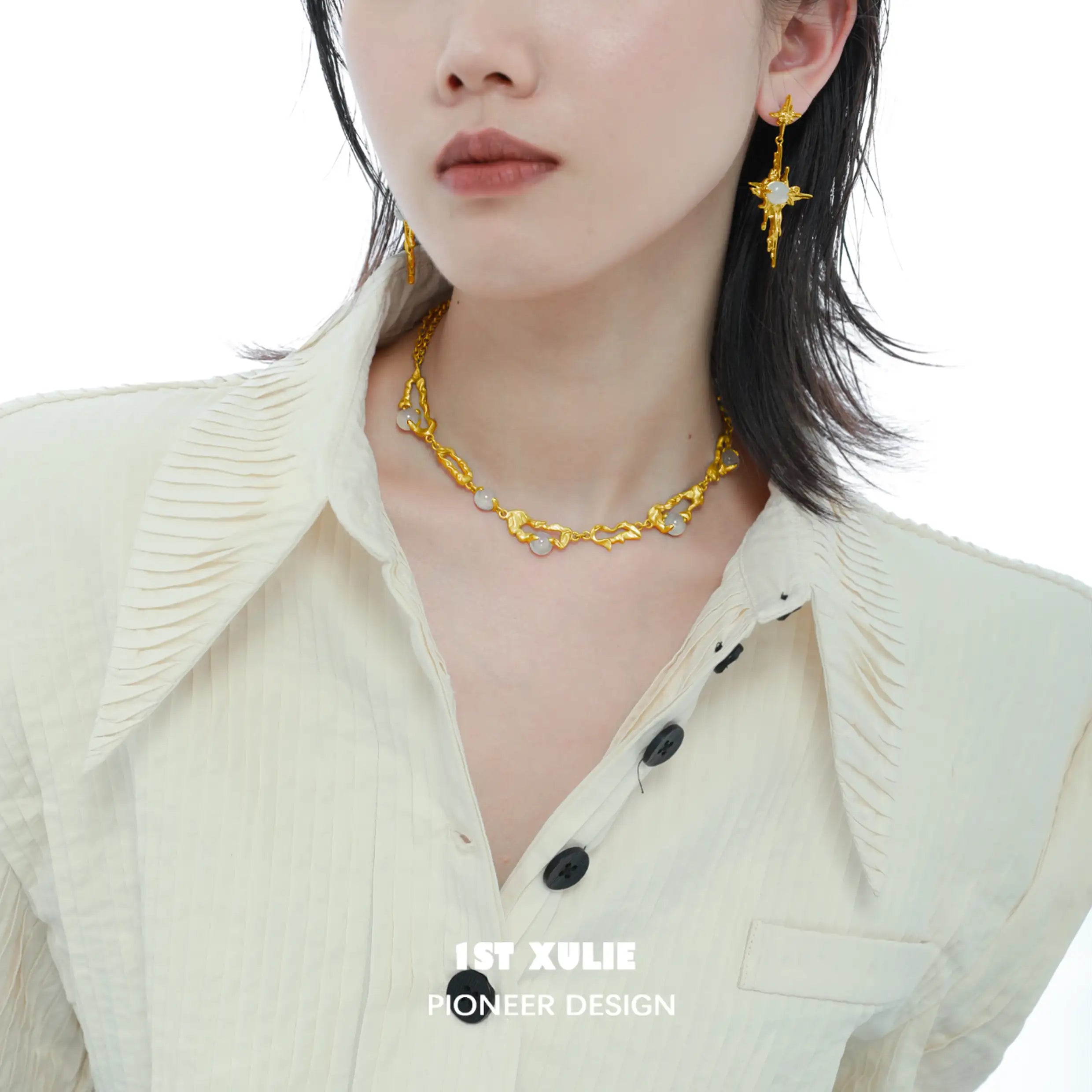 데이 드림 18K 플래티넘 도금 24K 골드 도금 천연 화이트 아게이트 목걸이 초커™