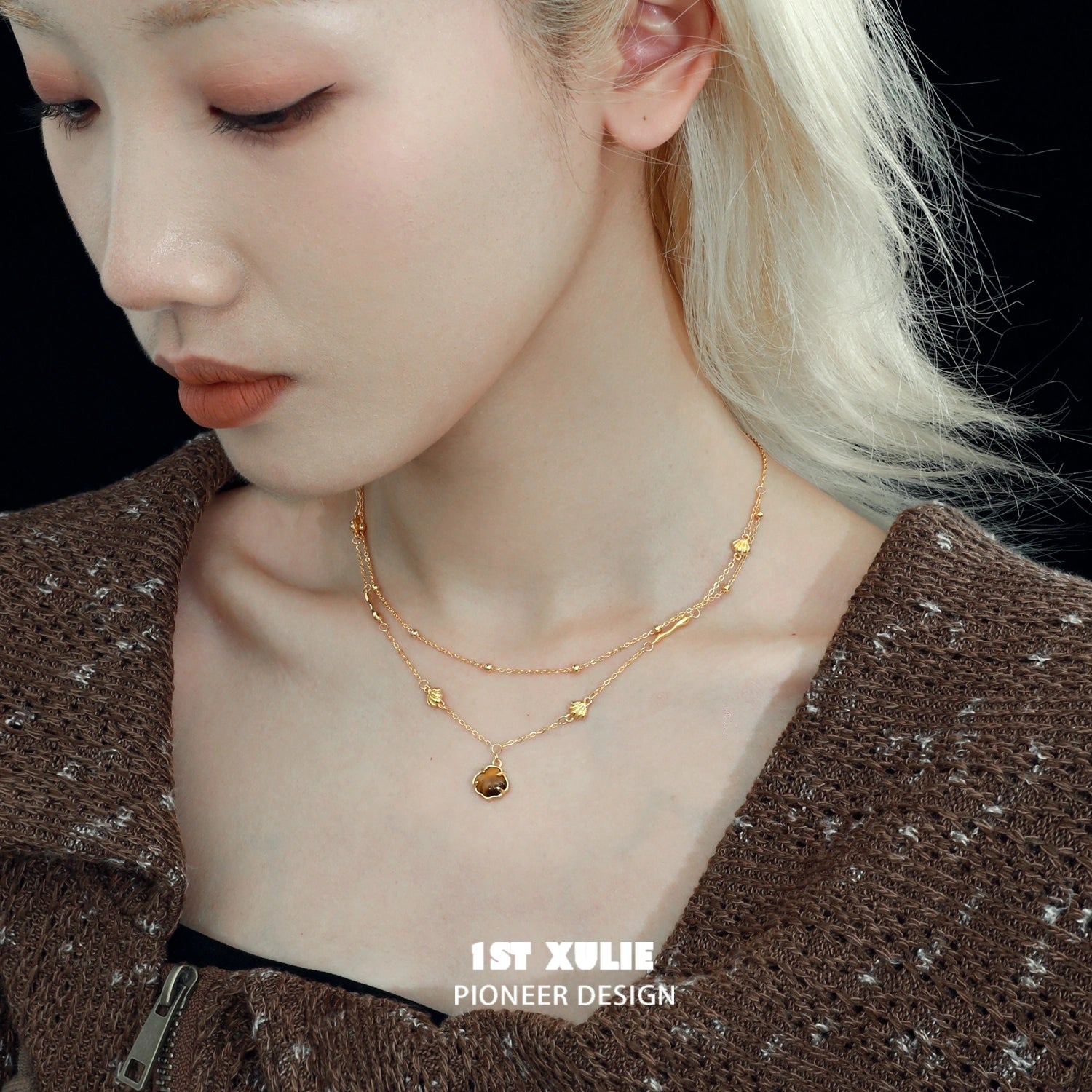 사막의 일몰 18K 골드 도금 S925 스털링 실버 타이거 아이 빈티지 초커 목걸이™