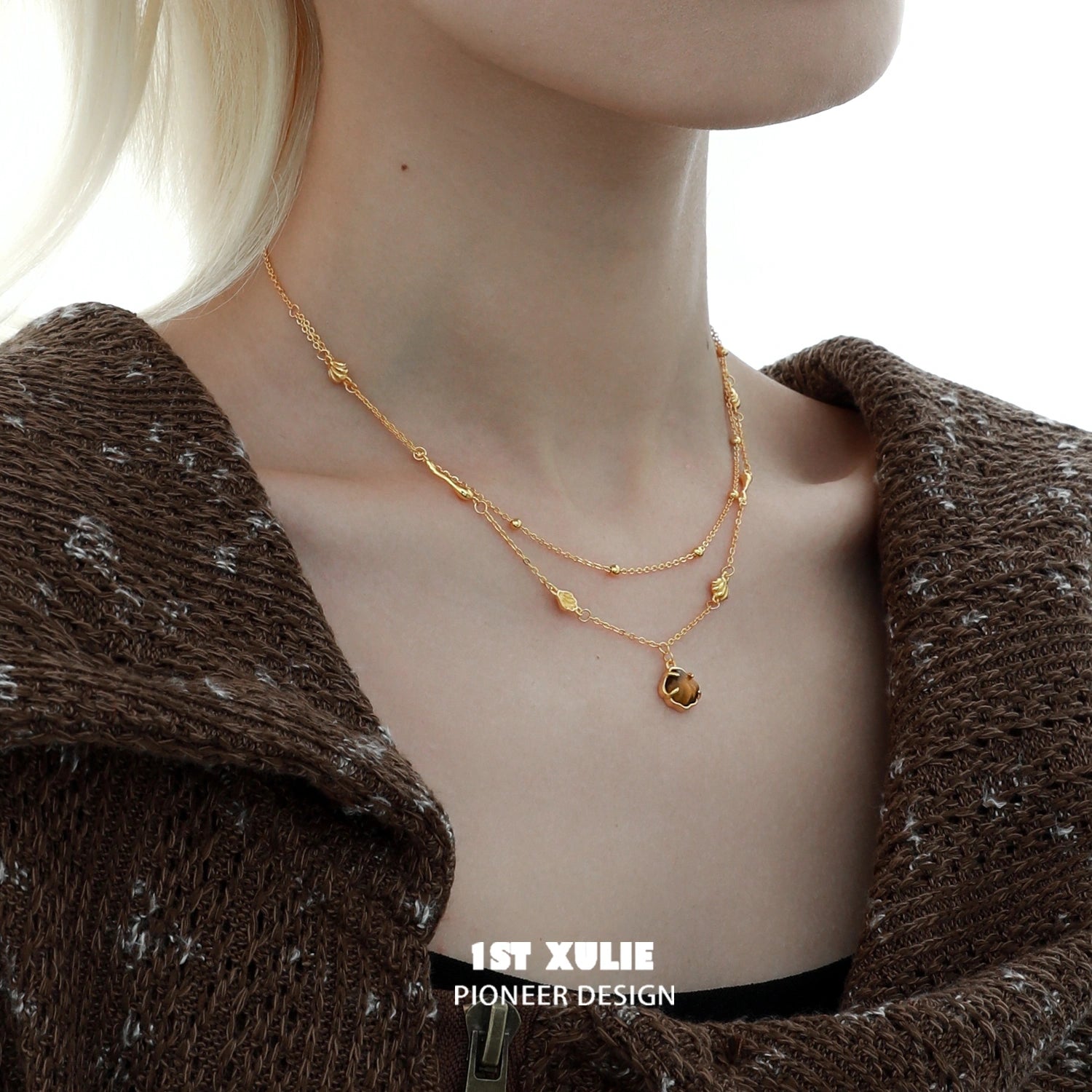 사막의 일몰 18K 골드 도금 S925 스털링 실버 타이거 아이 빈티지 초커 목걸이™