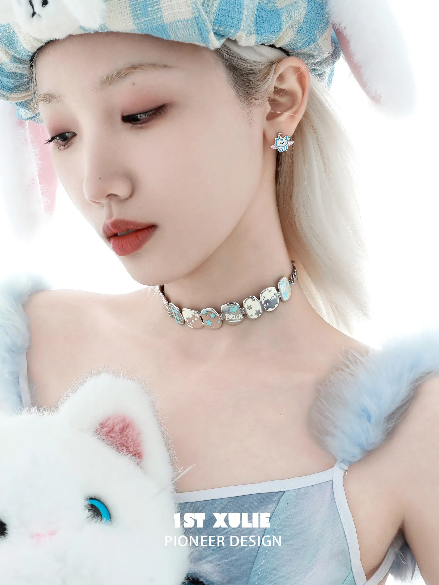 고스트 블랙 캣 18K 플래티넘 도금 장난기 넘치는 고양이 초커 목걸이™