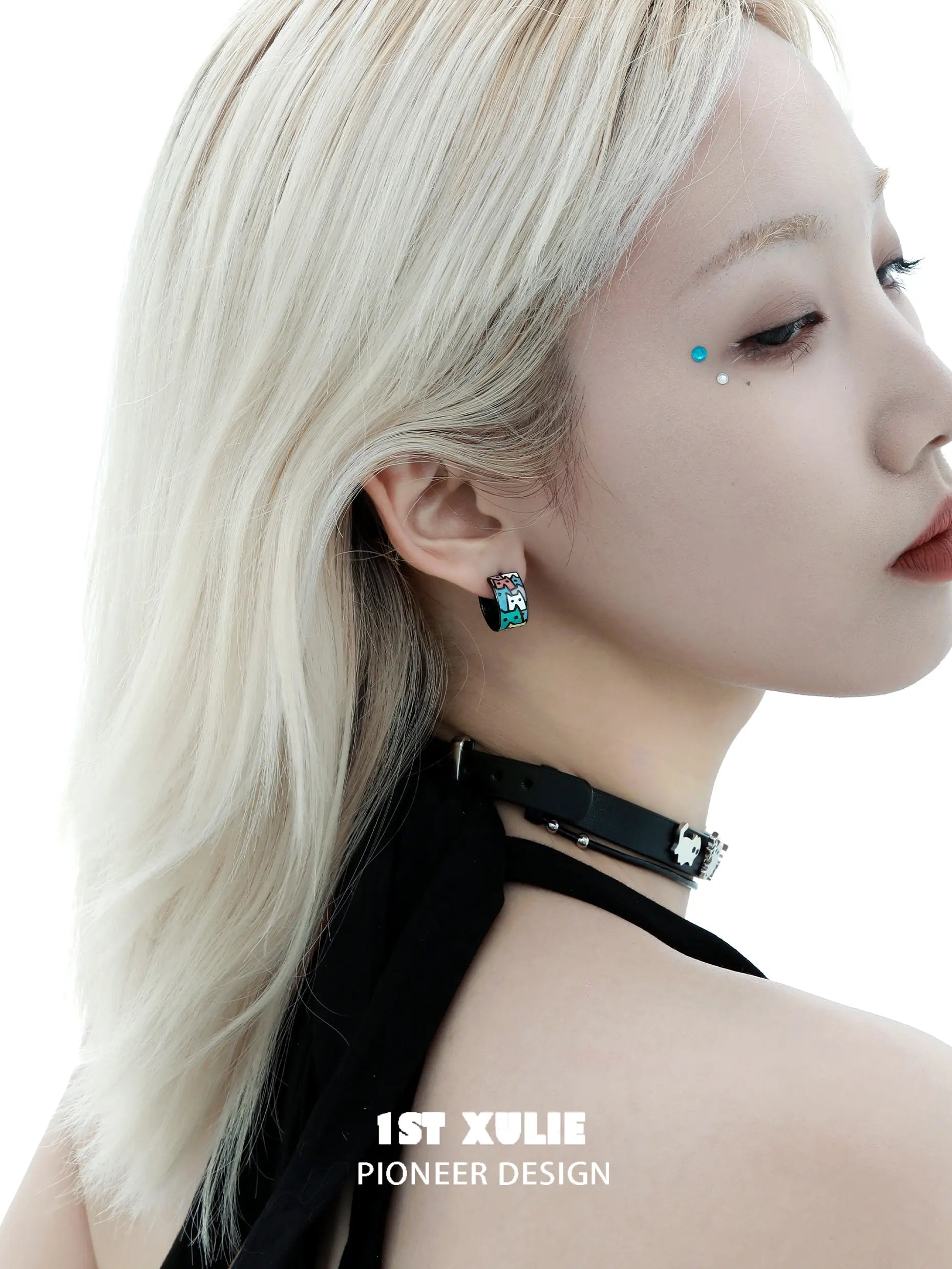 고스트 블랙캣 18k 플래티넘 도금 컬러풀 드립 925 스터드 귀걸이™