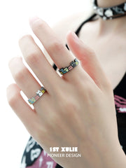 Ghosts Black Cat S925 Sterling Silver Colorful Drip Open Ring™