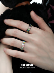 Ghosts Black Cat S925 Sterling Silver Colorful Drip Open Ring™
