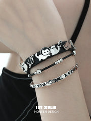 Ghosts Black Cat S925 Sterling Silver Handcrafted Epoxy Coating Chain Bangle Bracelet™