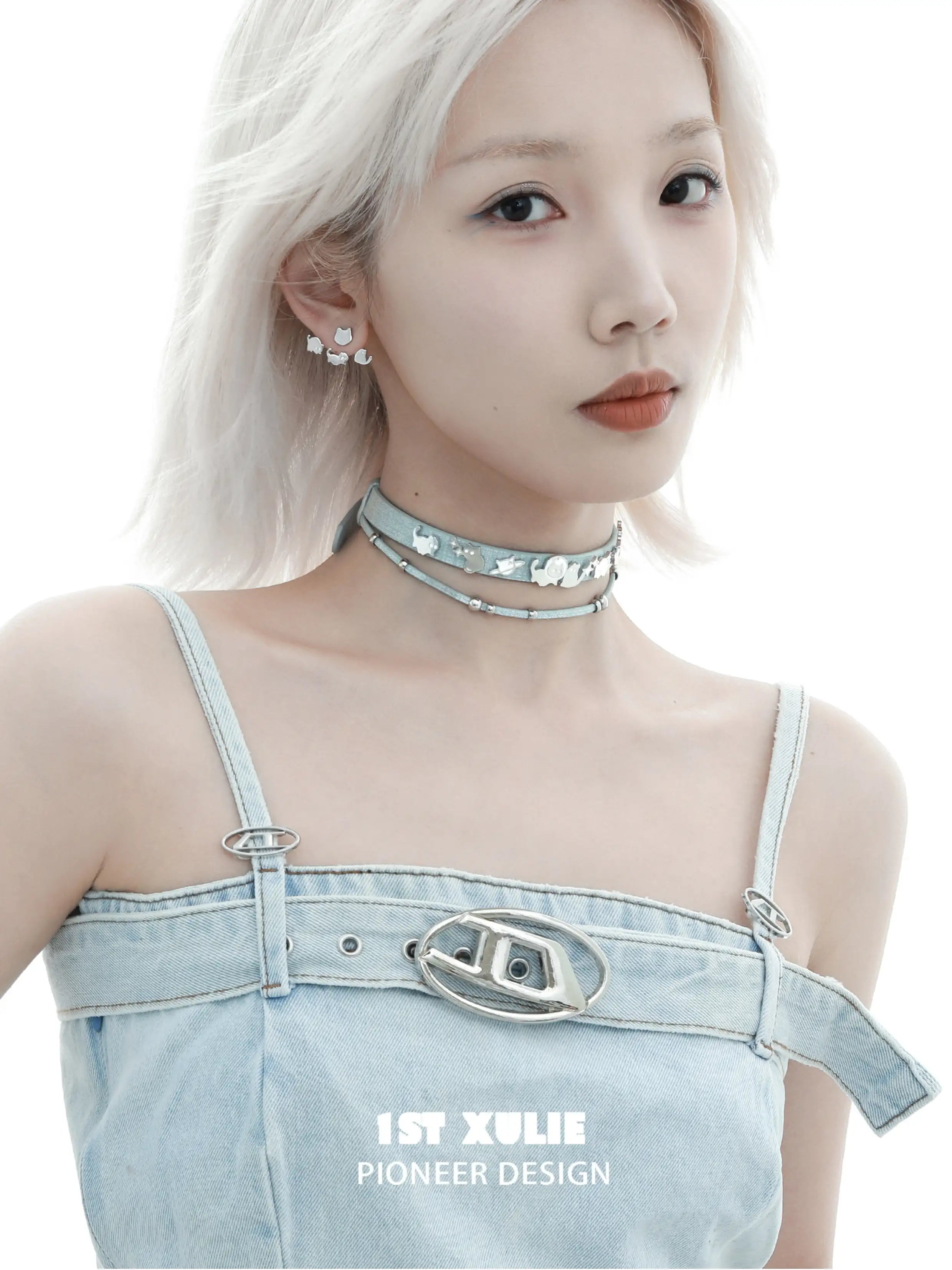 고스트 블랙캣 18K 블랙 골드 도금 가죽 초커 목걸이™