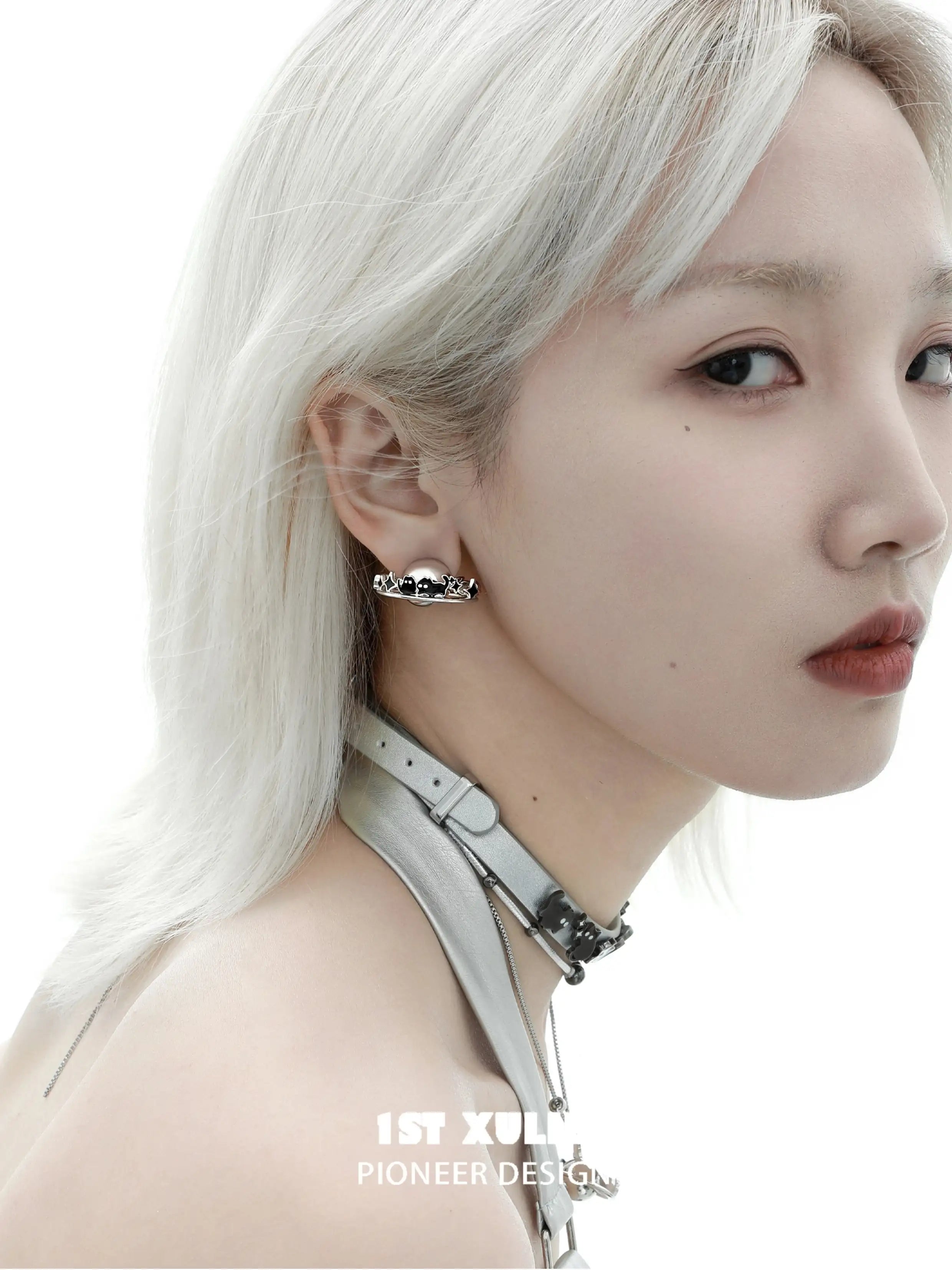 고스트 블랙캣 S925 18K 블랙 골드 도금 플래닛 귀걸이™