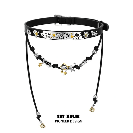 Graffiti Kitten Lazy Cat 18K Platinum Plating Leather Nylon Chokers Necklaces™