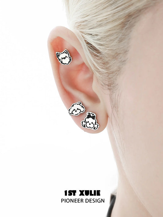 Graffiti Puppy 925 Sterling Silver Puppy Family Stud Earring™