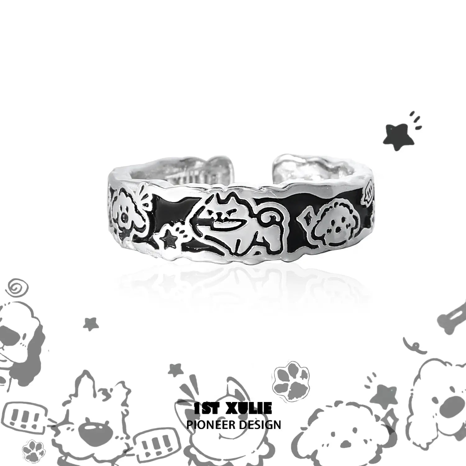 Graffiti Puppy S925 Sterling Silver Happy Dog Rings™