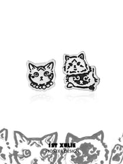 Graffiti Kitten S925 18K Platinum Plated Stud Earrings™