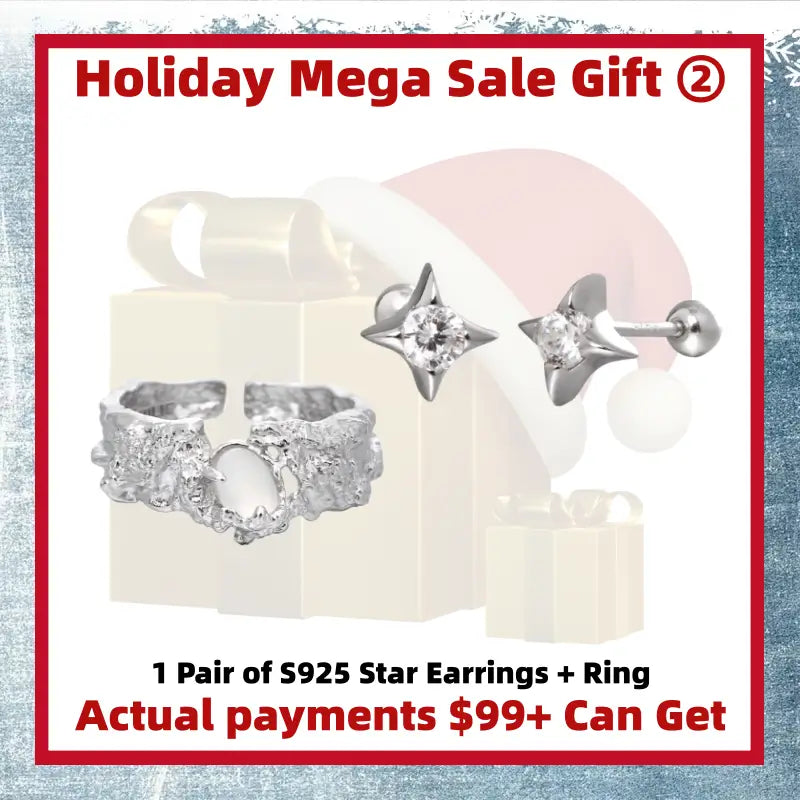 Holiday Mega Sale Gift ② 1 Palr of S925 Star Earrings + Ring (Actual Payment of $99+)