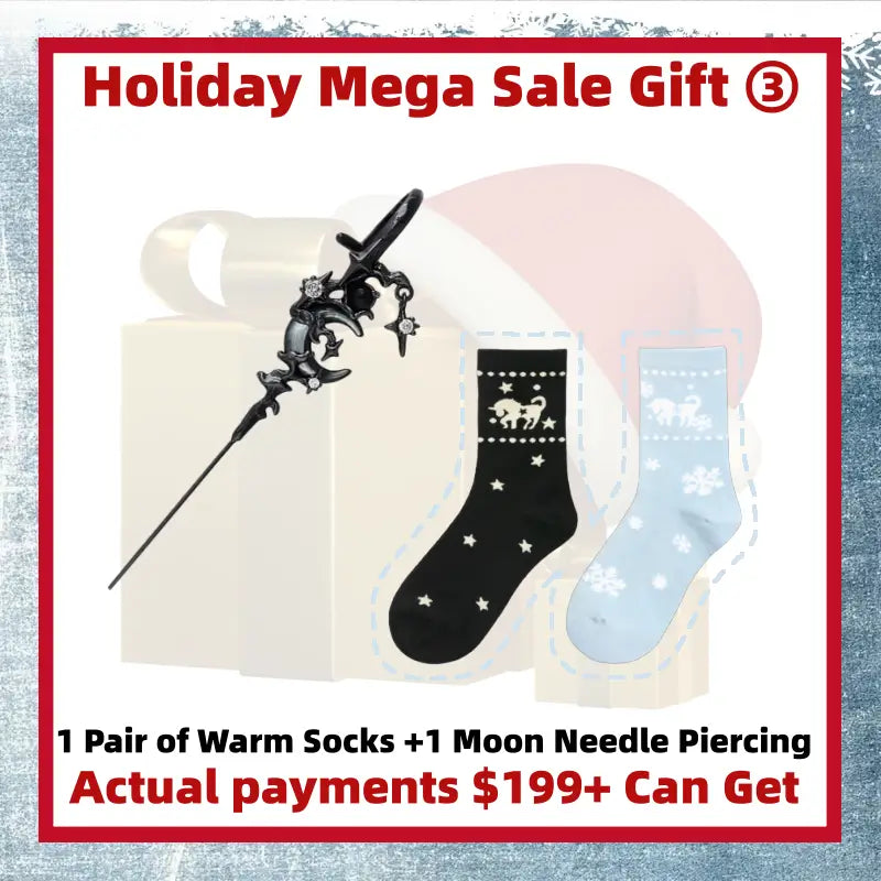 Holiday Mega Sale Gift ③ 1 Pair of Warm Socks +1 Moon Needle Piercing (Actual Payment of $199+)