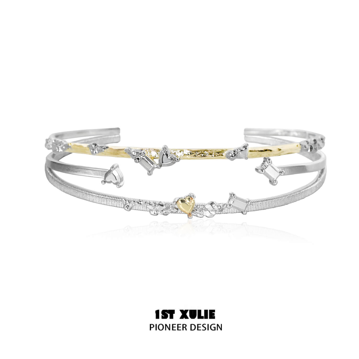 Immortal Lover 18K 플래티넘 도금 골든 하트 뱅글 브레이슬릿™