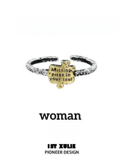 Immortal Lover 925 Sterling Silver Jigsaw Adjustable Open Ring™
