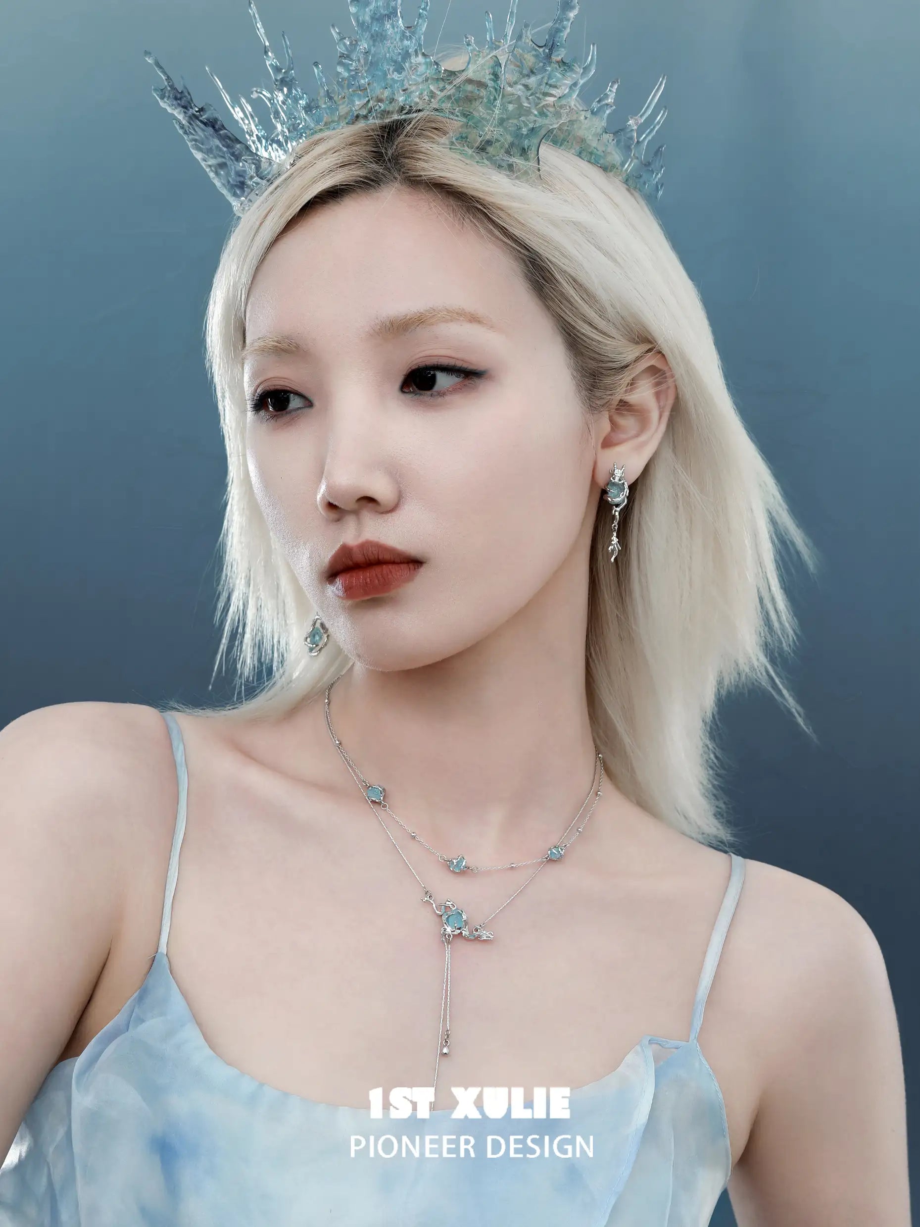롱링롱 아쿠아마린 18K 플래티넘 플레이팅 스터드 이어링™
